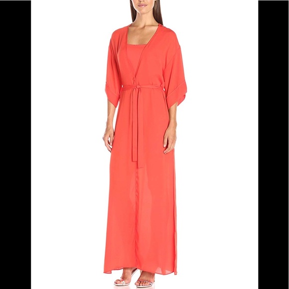 Halston Heritage Orange Kimono Gown Size 2 - Picture 2 of 8